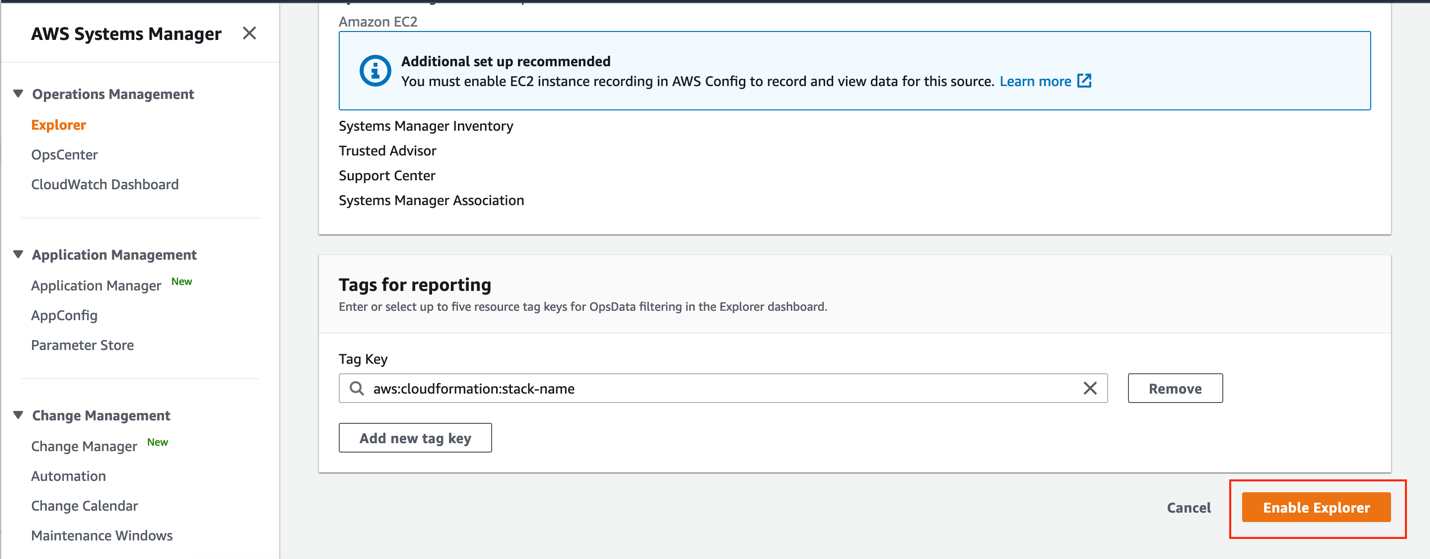 Enabling AWS Systems Manager Explorer