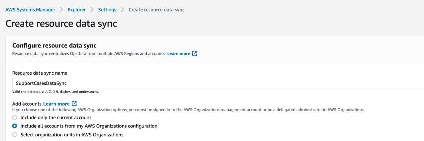  Choosing current account or AWS Organizations