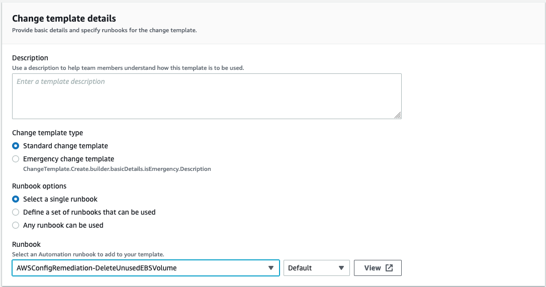 Configure the template details to use a single runbook to execute as part of this template.