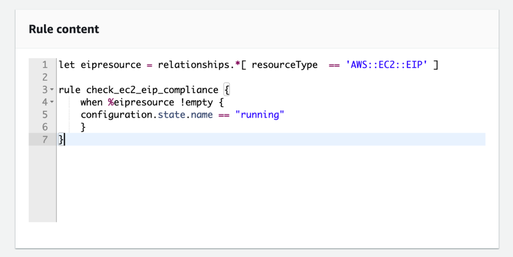 AWS Config screen for rule content