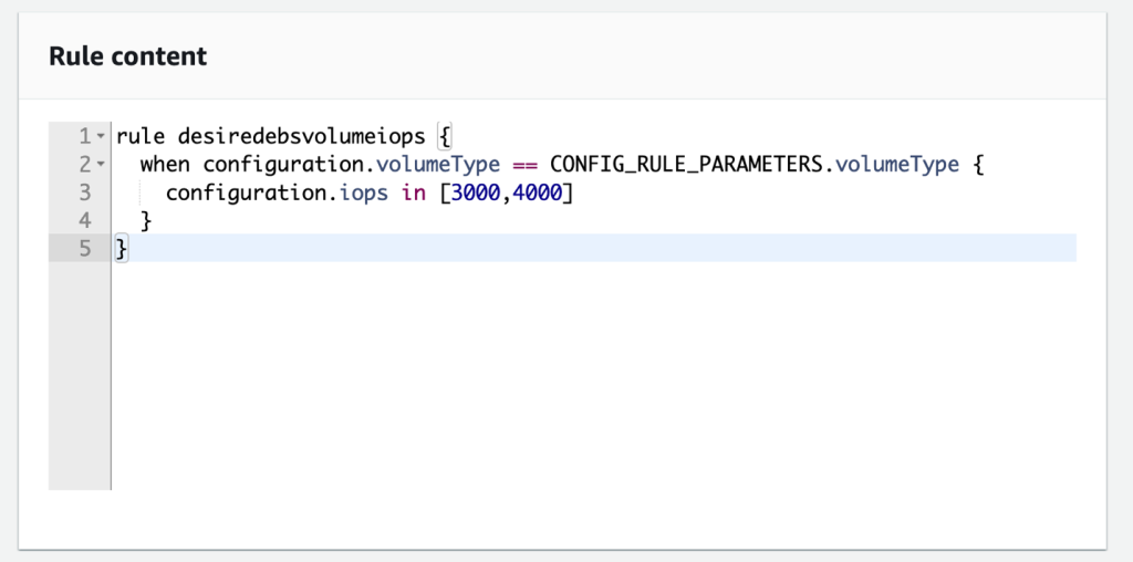 AWS Config screen for rule content