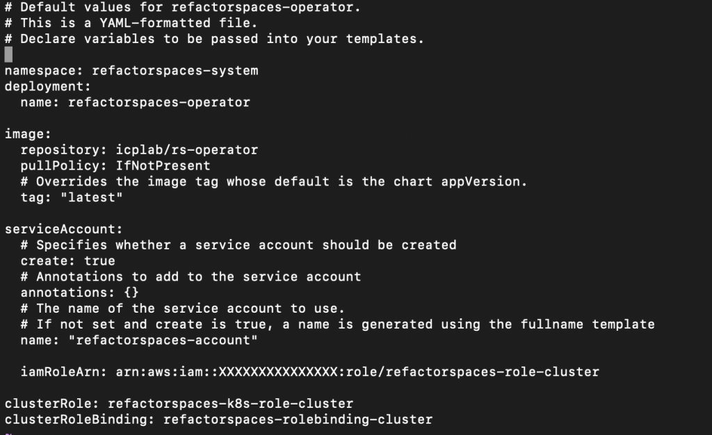 Figure 1. Sample values.yaml file