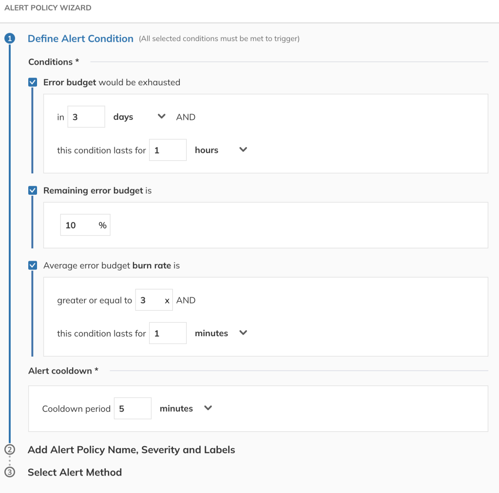 Alert conditions configuration on Nobl9 console