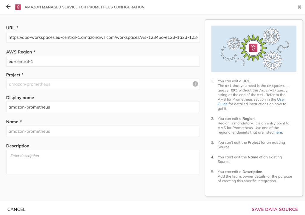 Configuring Amazon Managed service for Prometheus configuration in Nobl9 console