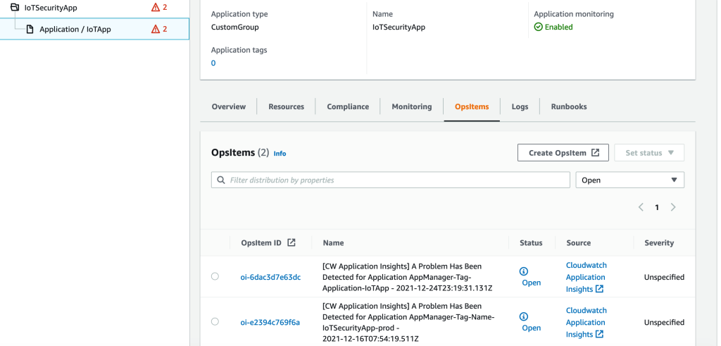 Figure 11: OpsItems info created for custom application automatically