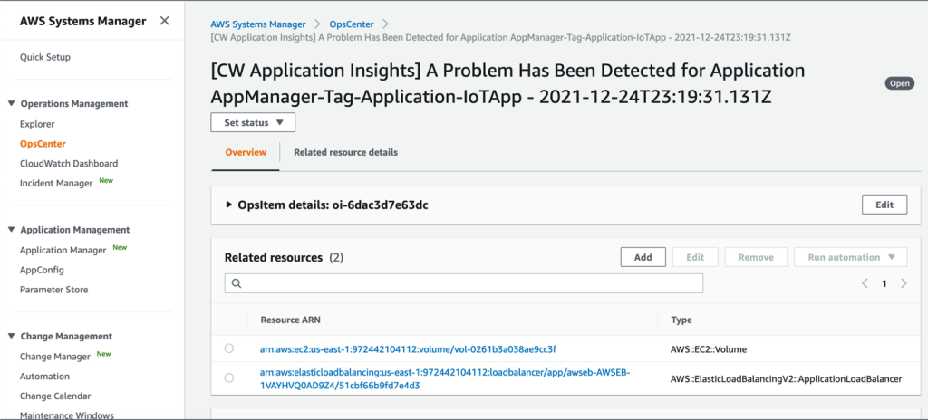 Figure 12: OpsItems details directed to OpsCenter