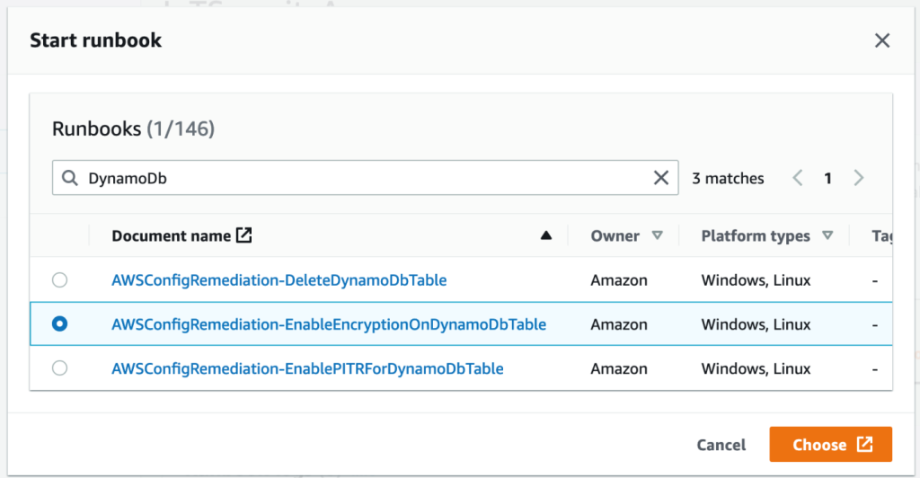 Figure 16: runbook remediation enables encryption on DynamoDB table