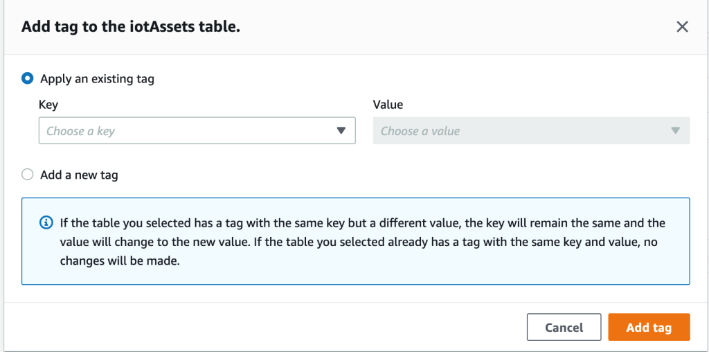 Figure 3: Add a tag for DynamoDB