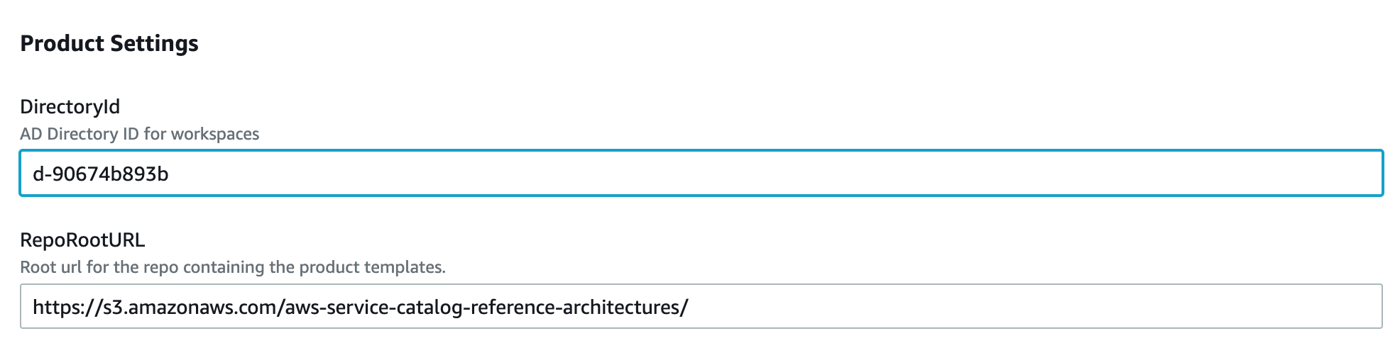 Fig 1.1: Product Settings during Stack creation.