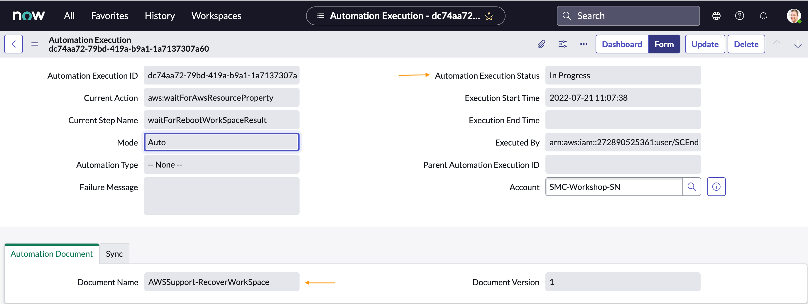 Fig 1.13: Automation Document Execution status in ServiceNow