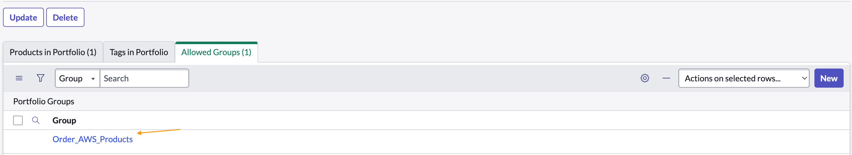 Fig 1.4: Sample of authorized group “Order_AWS_Products” used by the end user in this blog