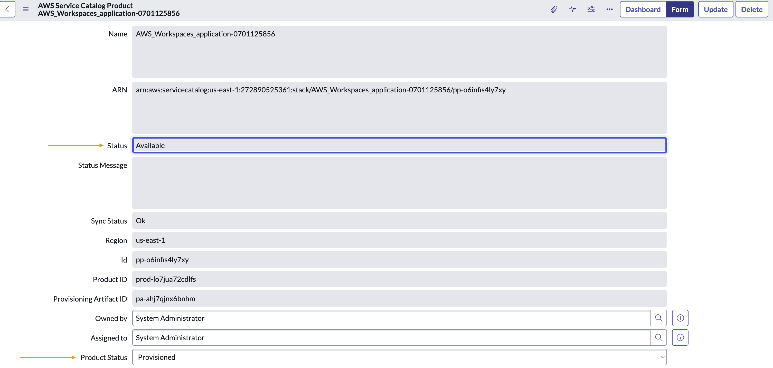 Fig 1.5: Results of a successfully provisioned Amazon WorkSpaces from ServiceNow Console