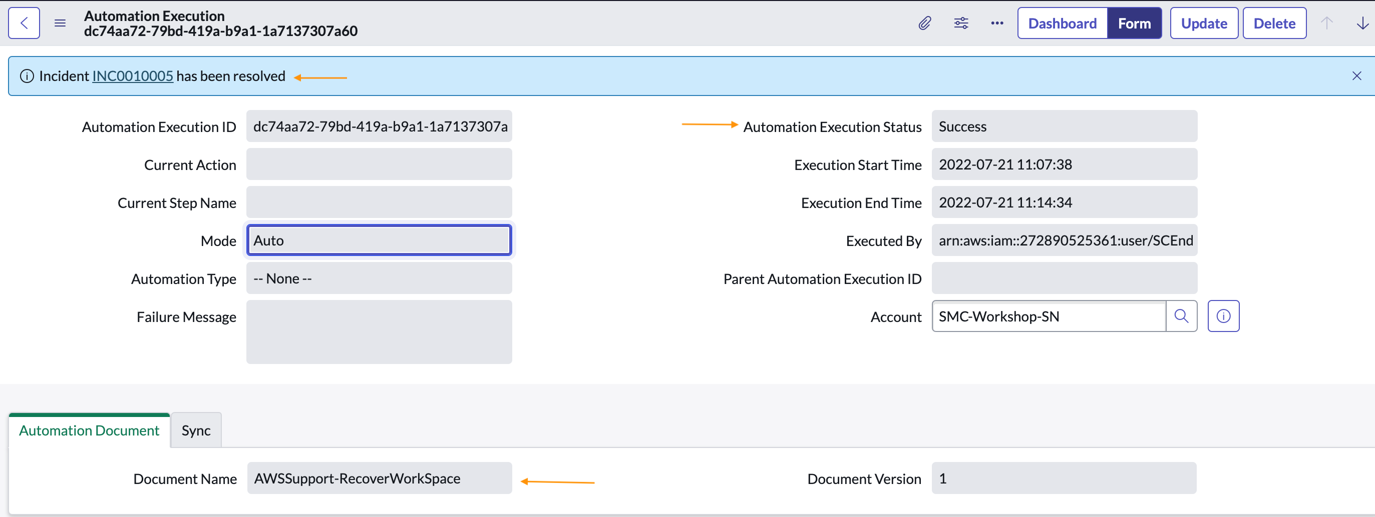 Fig 1.16: Final Incident record status and Automation Execution in ServiceNow