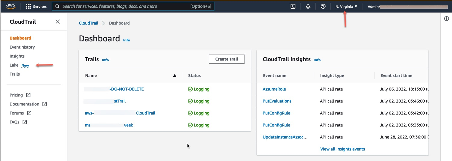 og in to your AWS Account and access CloudTrail. Ensure you are in the right region.