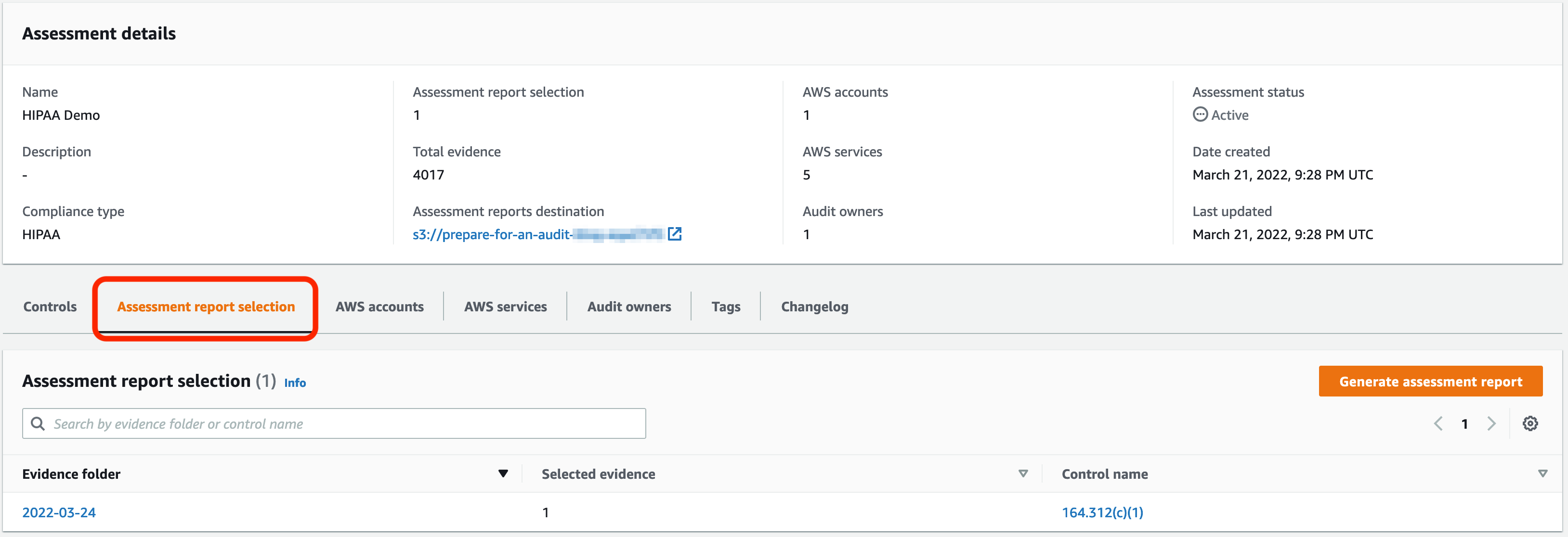 Figure 6: Assessment report selection