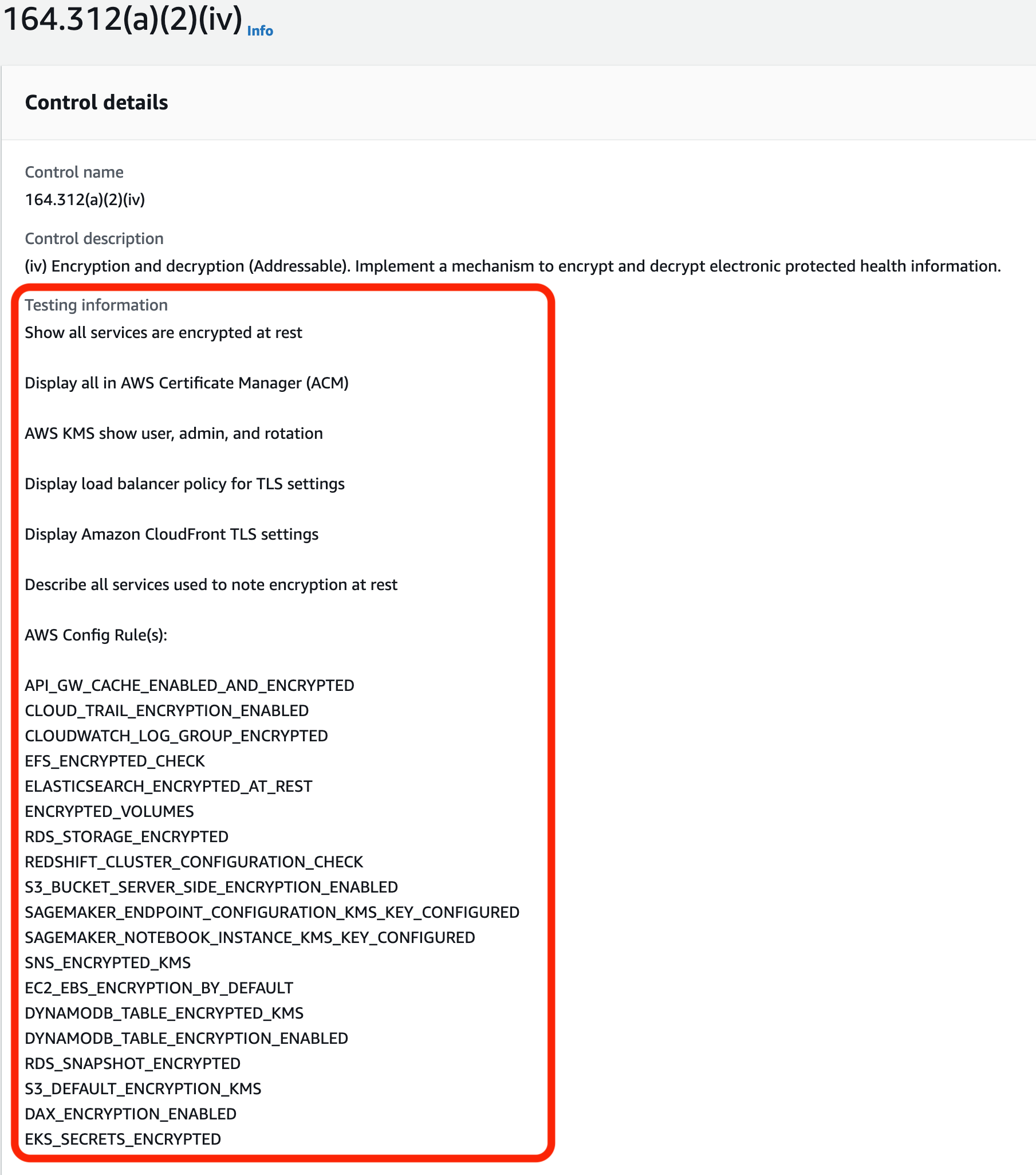 Figure 4: HIPAA Control 164.312(a)(2)(iv) details