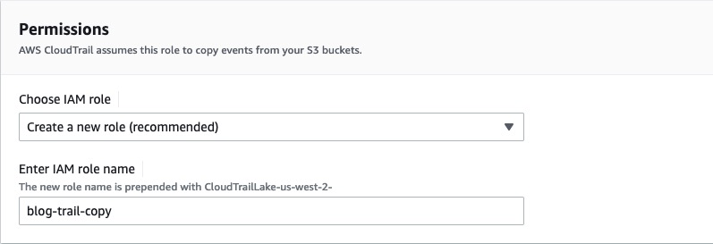 Create a new role or select existing role to copy events