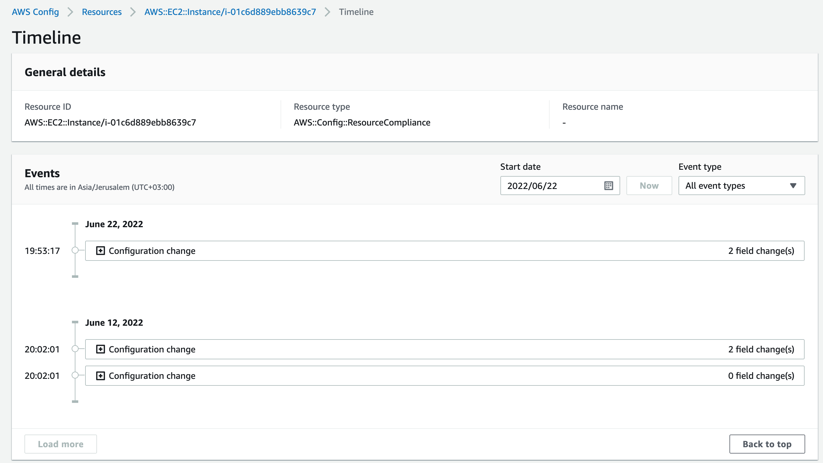 Figure 2. AWS Config Resource Timeline Sample