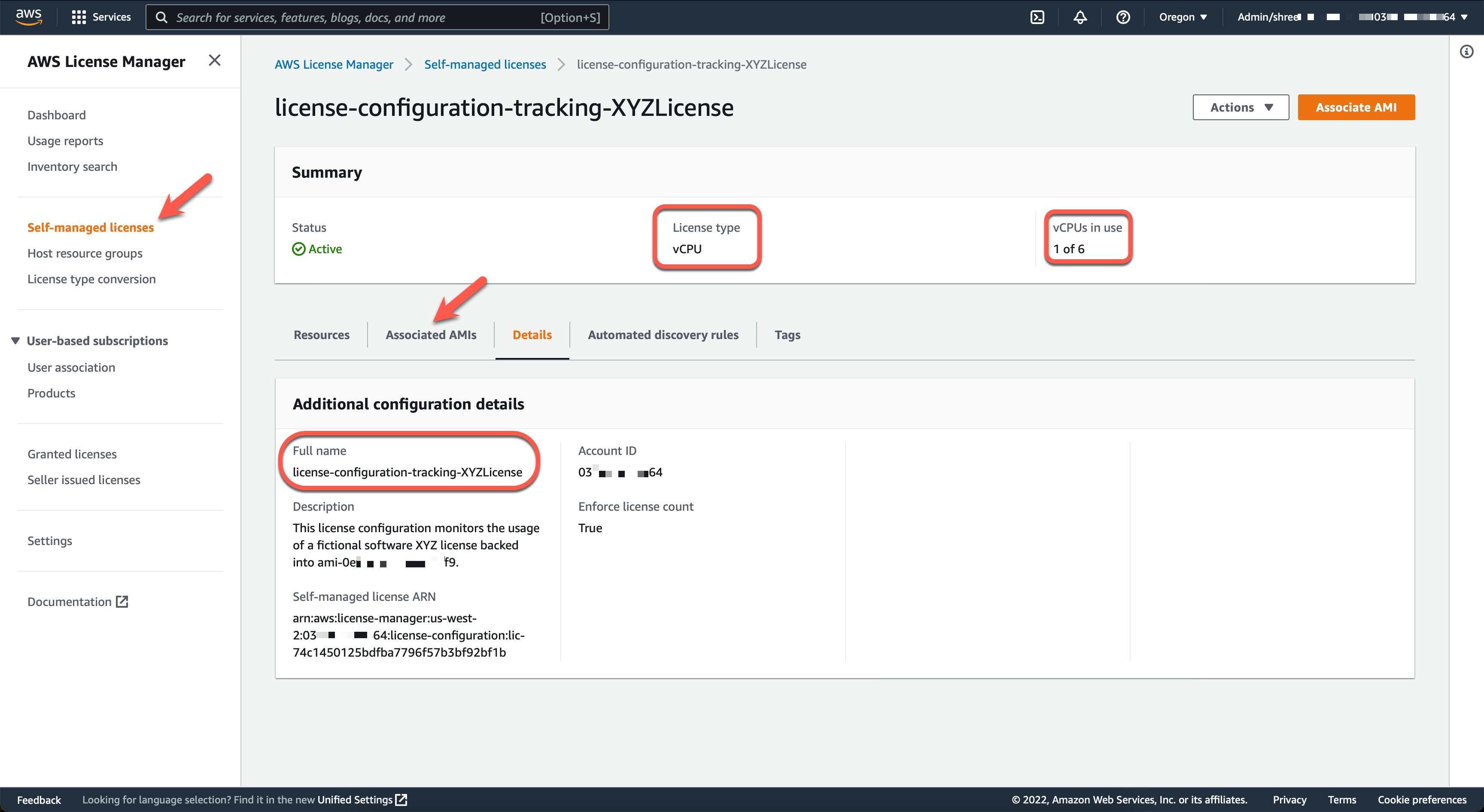 Figure 1: Console screenshot showing a license configuration created in the delegated administrator account