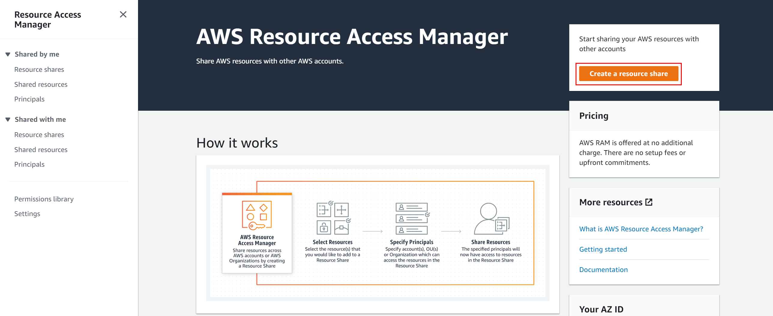 Create a resource share in AWS RAM console