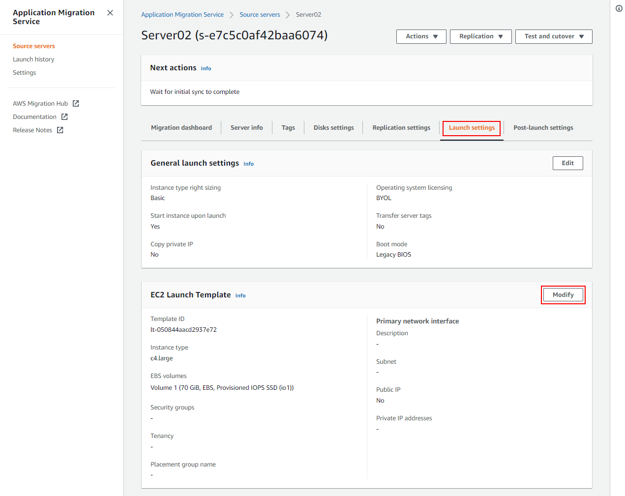 Application Migration Service Launch Settings