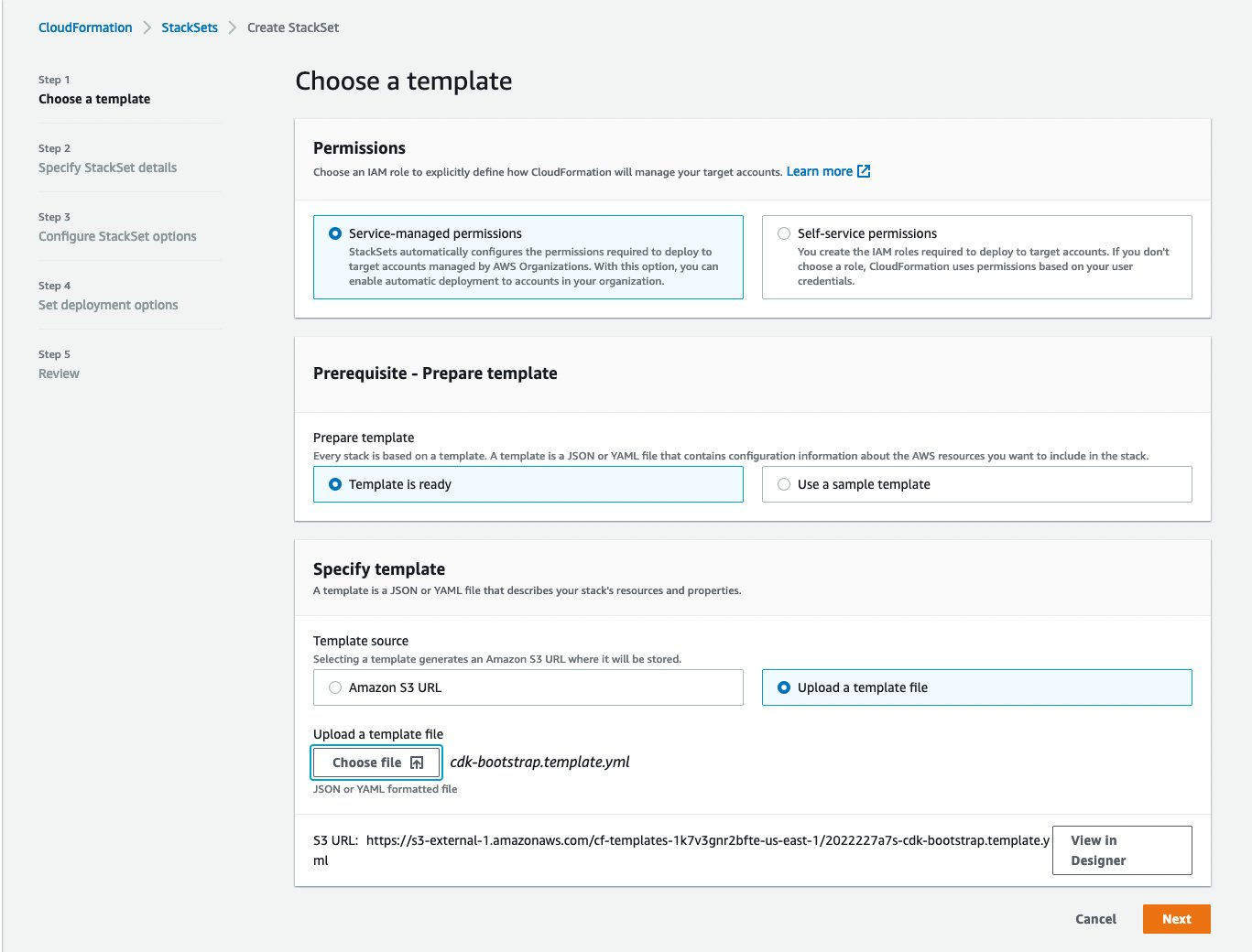 Create StackSet step1 - Choose a template