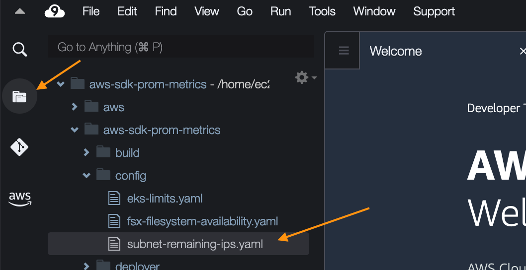 Figure 1. Open the configuration file in Cloud9 for editing