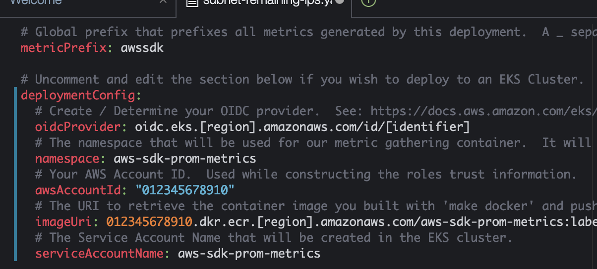 Figure 2. Uncomment the deployment configuration in Cloud9