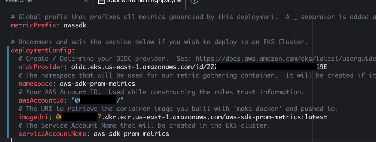 Figure 3. The edited configuration file in Cloud9