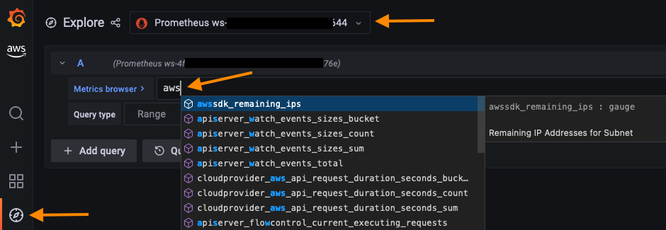 Figure 4. Explore the available metrics in Grafana