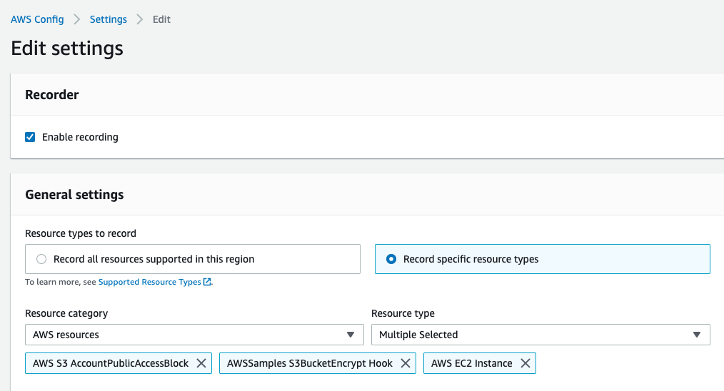 Figure 1: Settings - Record specific resource type