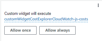 A screenshot of the CloudWatch console asking for permissions for the CloudWatch Service to invoke custom Lambda widgets. 