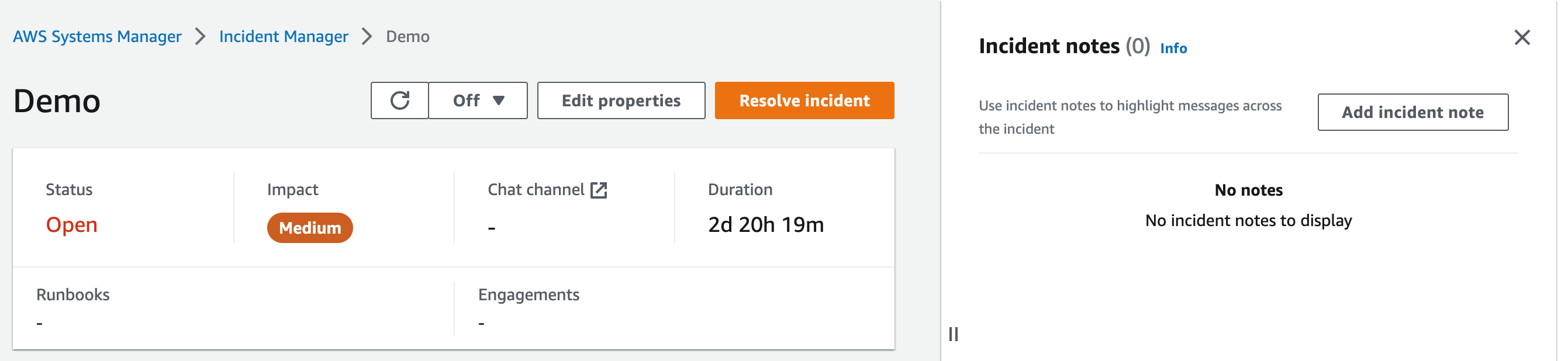 Pane displaying incident notes