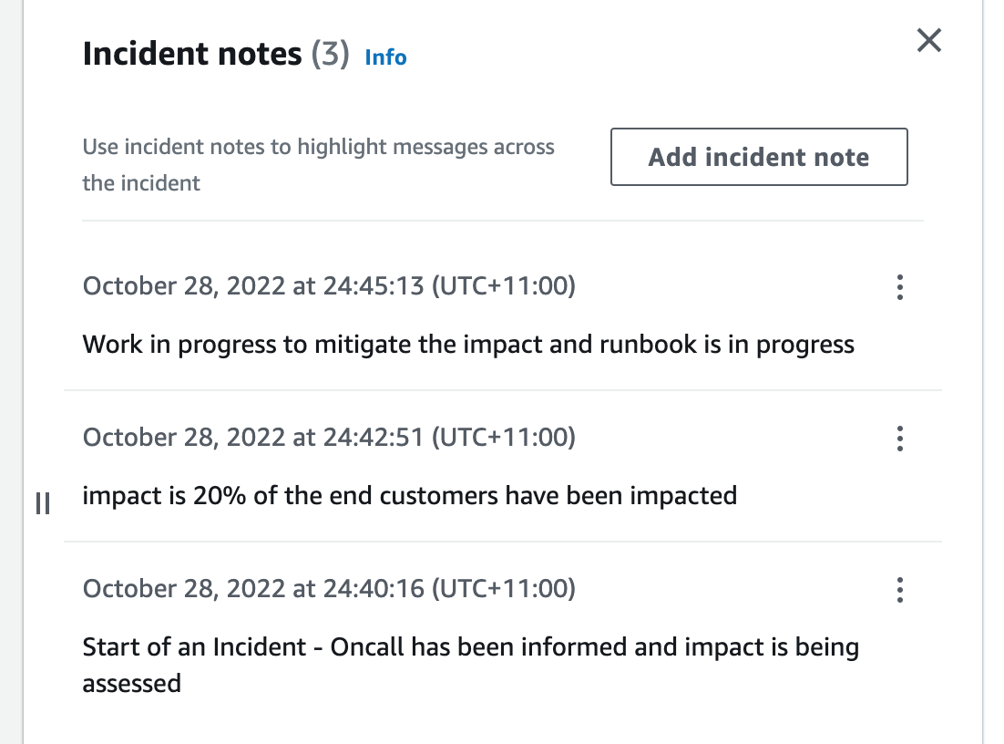 Pane displaying incident notes