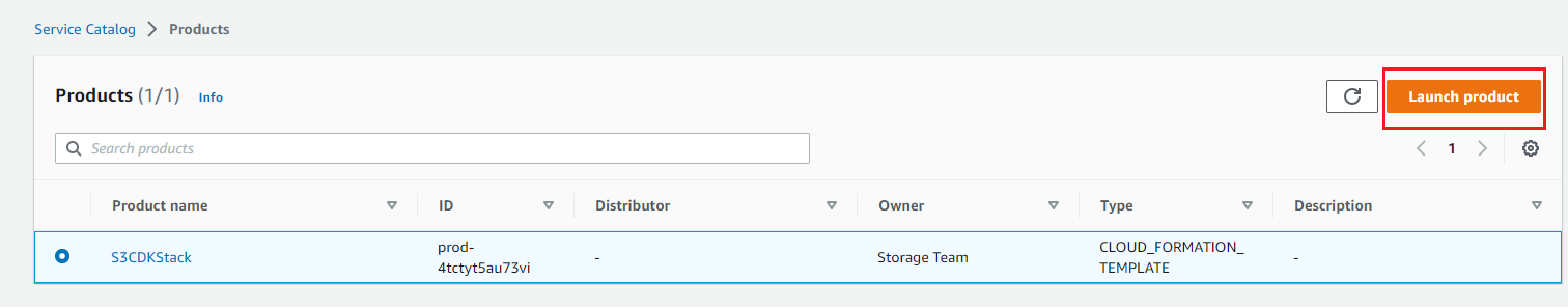 Figure 11. The developer will be able to view a “Launch product” button if they have permissions to assume the “Development” IAM role. 