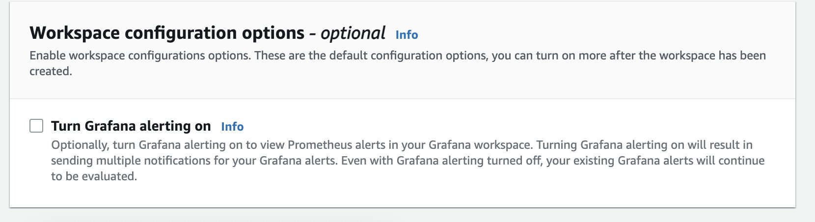 Screenshot showing a switch used to enable Grafana alerting on the AWS console