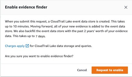 Agree to the creation of a Cloud Trail Lake event data store and the pricing.