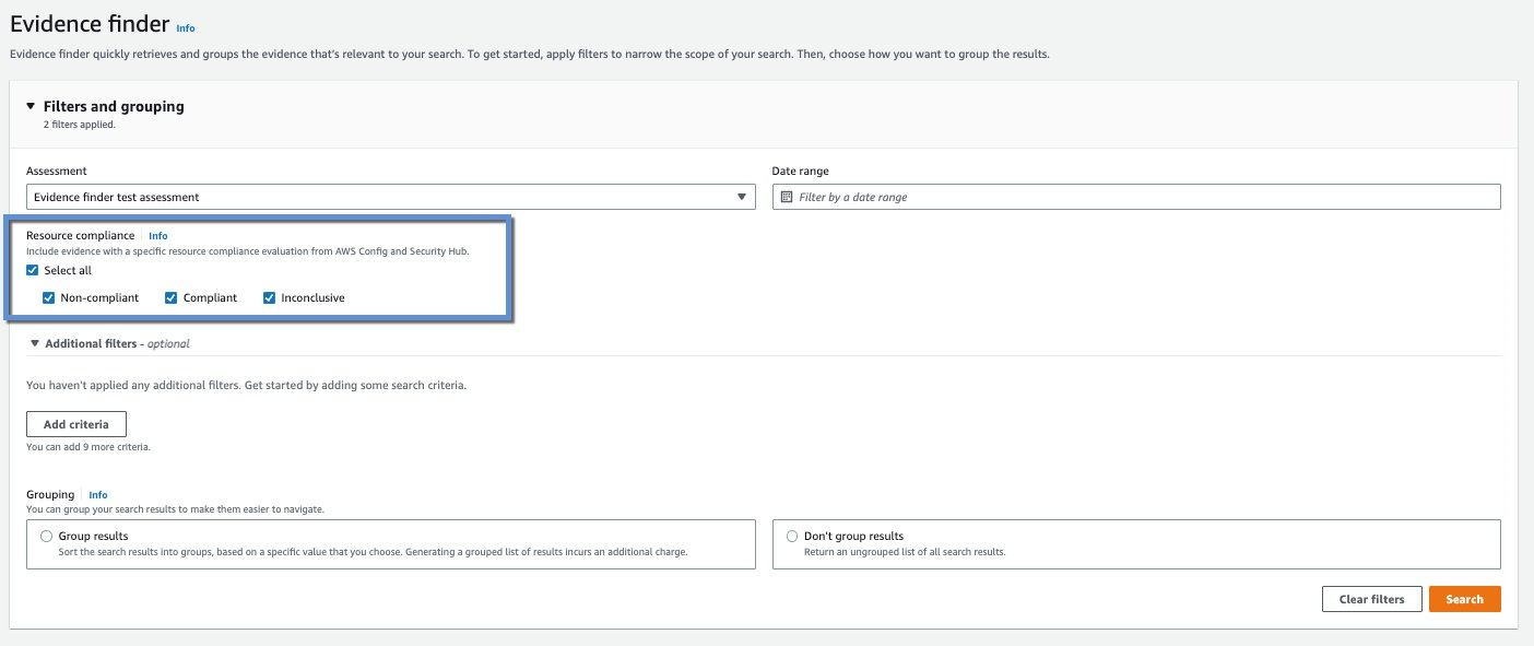 Define the compliance type filters: Non-compliant, Compliant, Inconclusive.