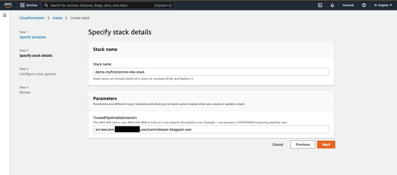 Create stack parameter details page