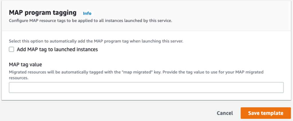 Figure 4: AWS MGN default settings – Map program tagging section