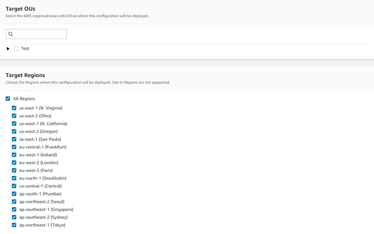 You can choose on which Organizational units and Regions to deploy the configuration