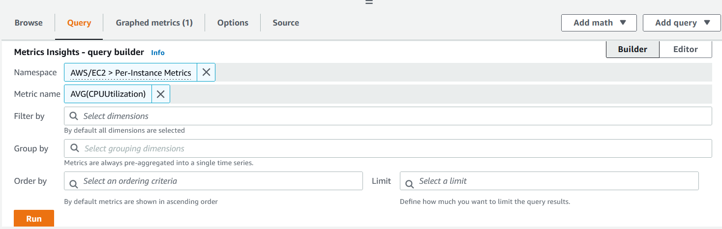 Building queries using Metrics Insights query builder