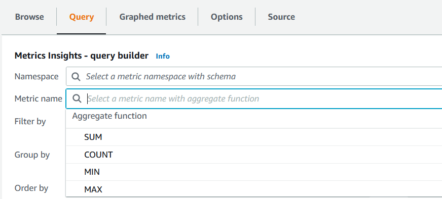 Available aggregate functions for metrics