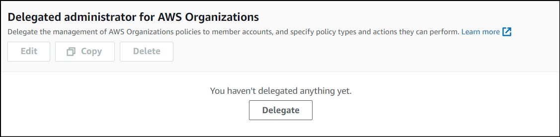 Figure 1. Delegated administrator for AWS Organizations configuration