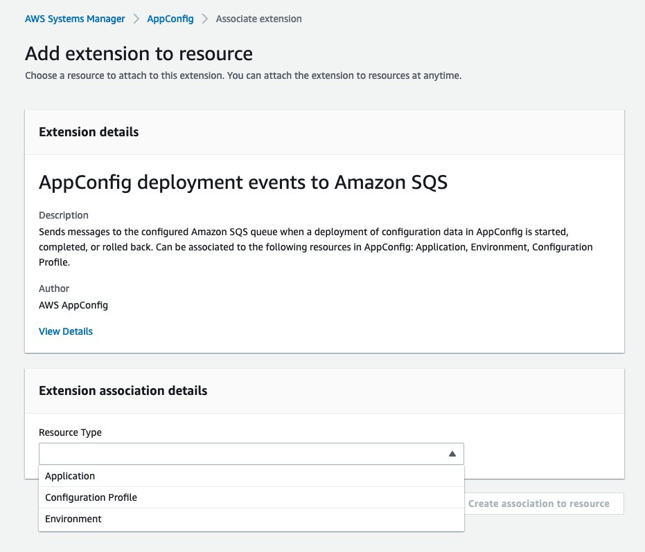 Figure 2. AWS AppConfig console adding notifications via SQS