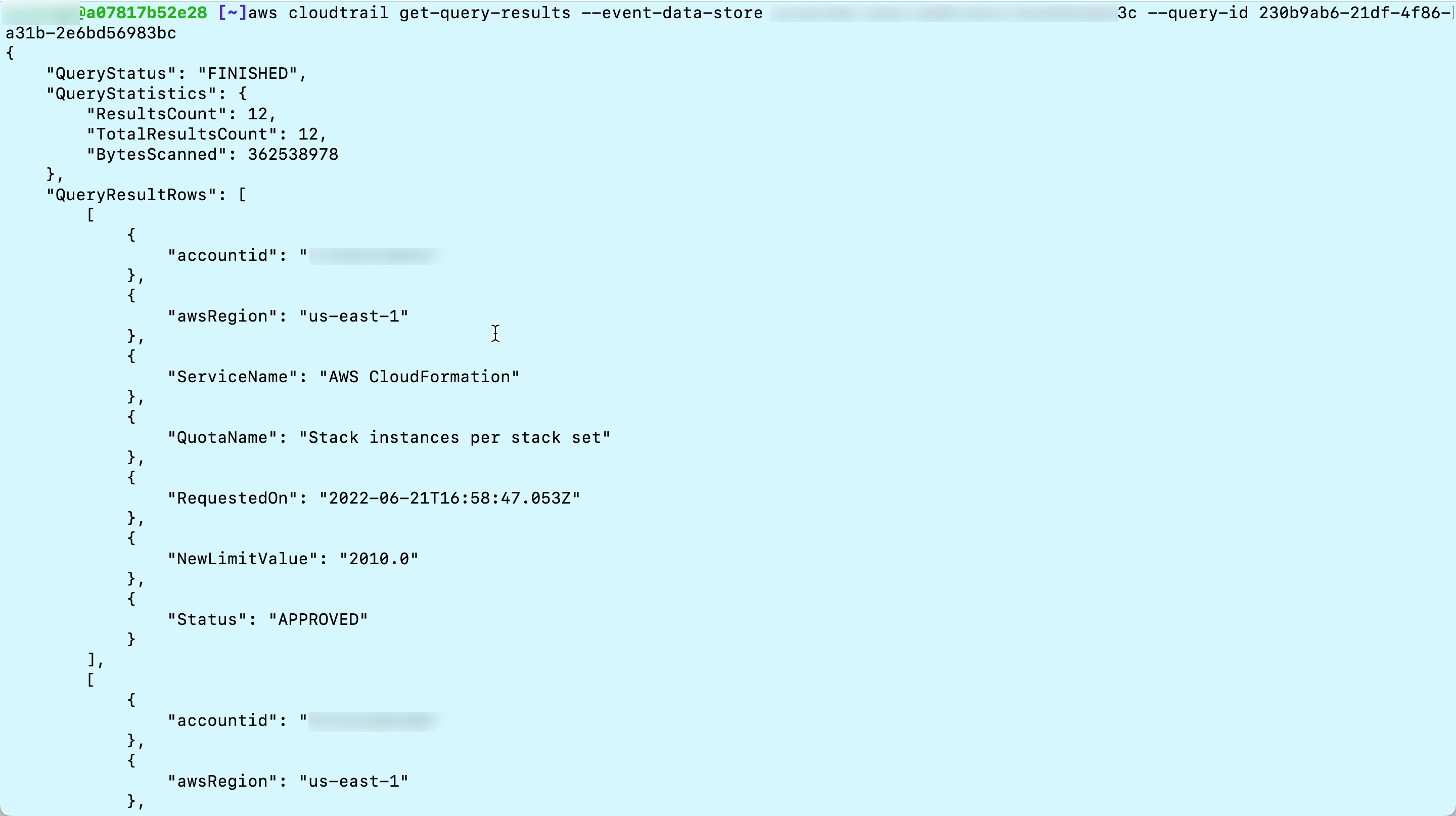 Figure 6.1. Run get-query-results to get result of query.