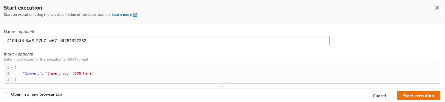 Figure 11. Keep defaults as is and select Start execution button.