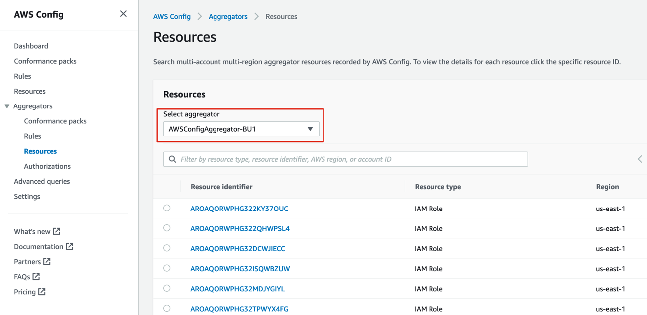 Figure 14. Upon selecting the aggregator the resources associated with this aggregator are visible.