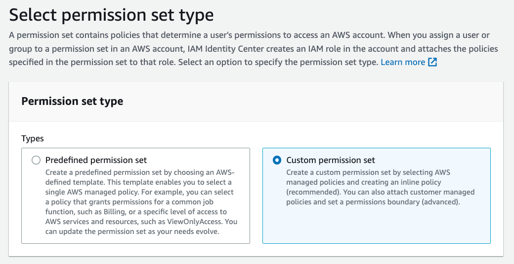 Figure 9. Permission set type should be set to “Custom permission set.