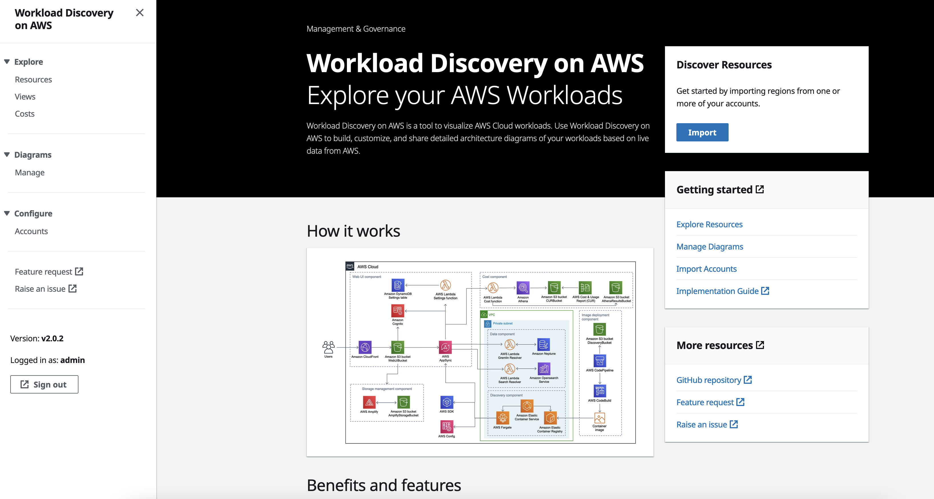 Figure 12. Screenshot of the Workload Discovery on AWS landing page.